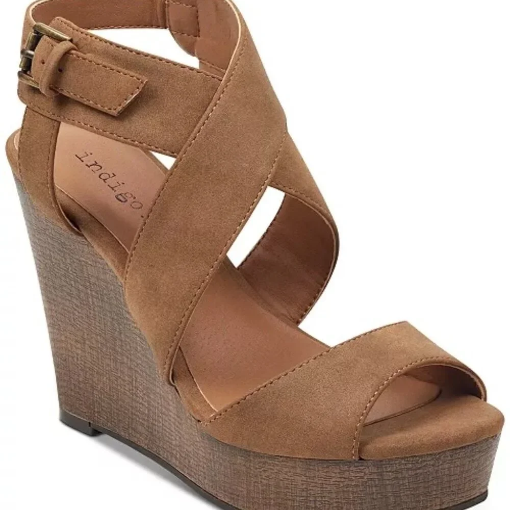 INDIGO RD. tan suede strappy platform sandals, 4